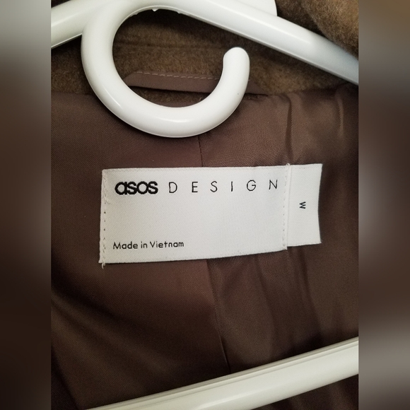 NWOT ASOS DESIGN Top Collar Boyfriend Belted Coat Mushroom Size Med - Picture 6 of 16